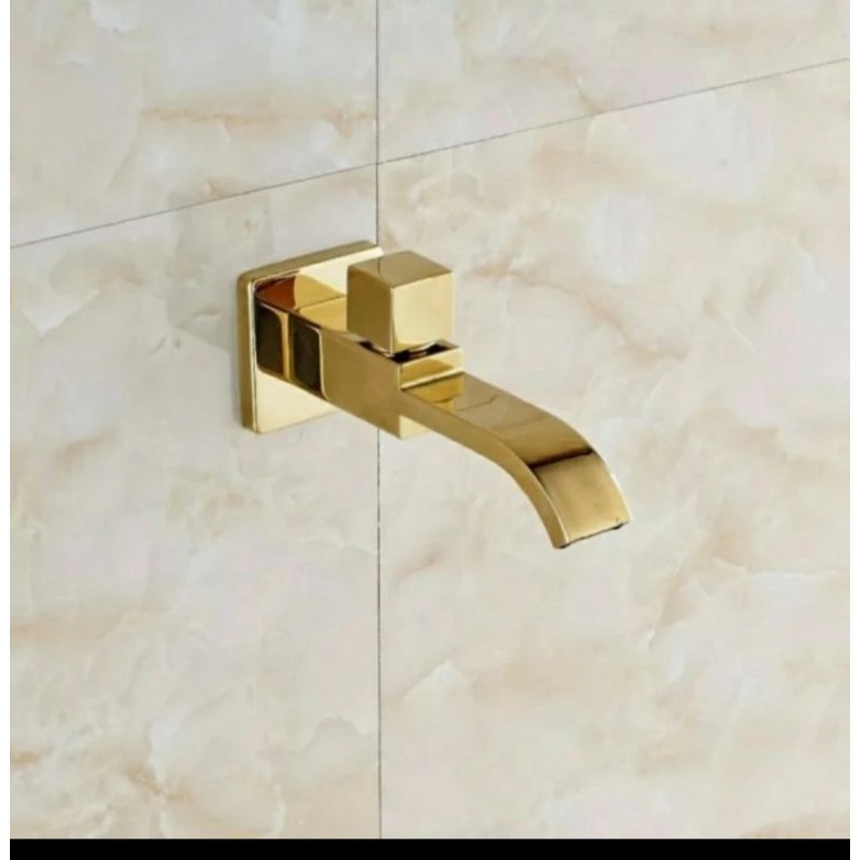 kran wastafel tembok gold emas