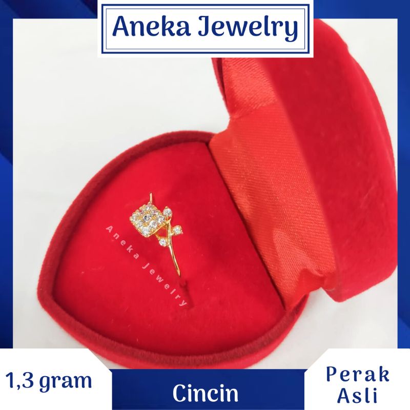 Cincin Kotak Cor Mata, Perak 925, Sepuh Emas Rosegold