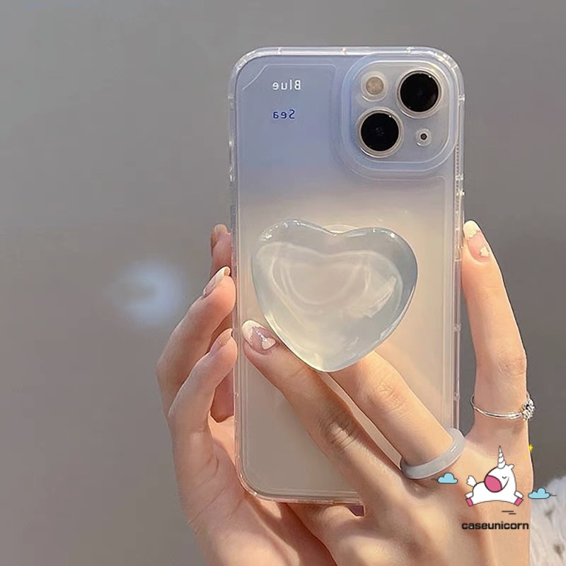 Casing Redmi A1 10 10A 9 9A 9T 10 10C 9C Note 11 9 8 9s 9pro 10 10s 11s 11pro 10pro Max POCO X3 F4 M3 Soft Case Gradasi Biru Dengan Bracket Stand Dudukan Cincin Love Heart Lucu