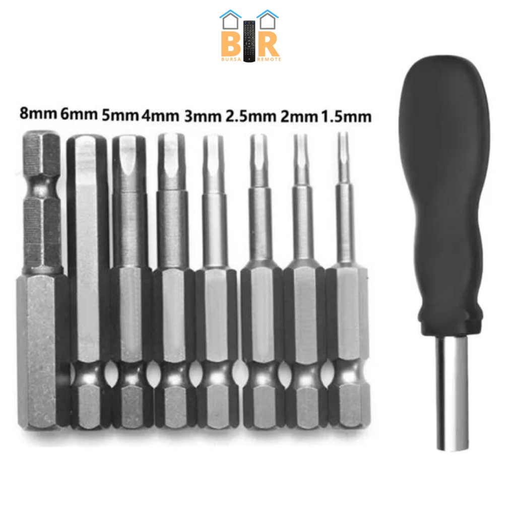 SET 8 PCS MATA OBENG KUNCI L HEX SHANK 1/4 S2 5cm MAGNETIK BAHAN BAJA ALLOY STEEL