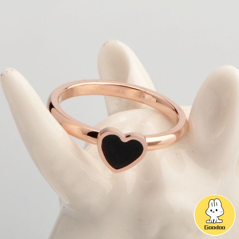 Korean Cinta Hati Cincin Titanium Lapisan Emas Model  Rose Gold Gold Ring Aksesoris Wanita -Doo