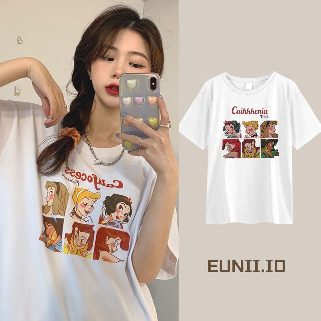 EUNII T-shirt Lengan Pendek Anime Kartun Korean Style/Kaos Atasan Wanita/Baju Kaus Oversize Wanita