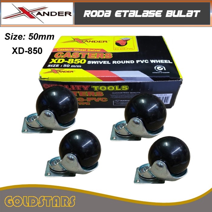 Roda Bulat 2 inch 4pcs 50mm - Xander Roda Etalase Troli Gerobak (Hidup)