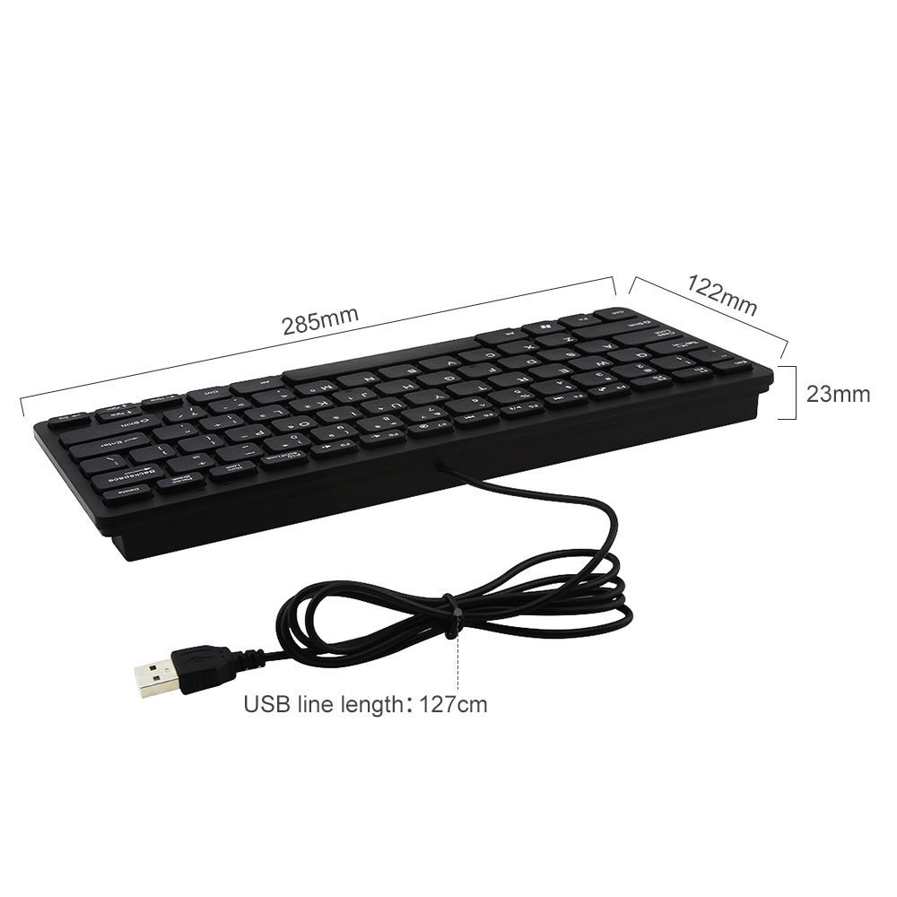 Keyboard Multimedia Kabel USB Mini 10 &quot;Ultra Tipis 78 Tombol Warna Hitam Untuk Kantor