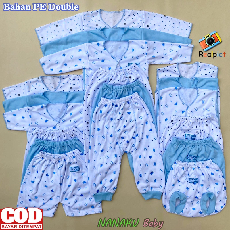 Isi 18 PCS Paket Lahiran Bayi Baru Lahir Baju Celana Bayi Serian Biru Usia 0-3 Bulan - Ana Baby