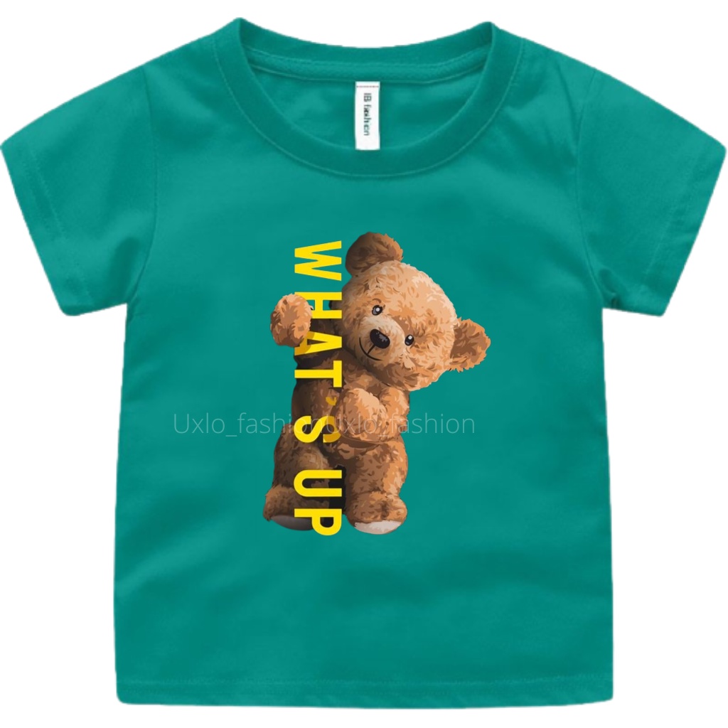 KAOS ANAK PEREMPUAN DAN LAKI UMUR 1 2 3 4 5 6 7 8 9 TAHUN MOTIF TEDY BEAR WHAT UP UXLO FASHION