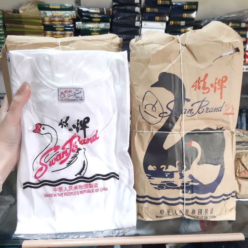 kaos Oblong putih pria Swan brand all cotton shanghai china