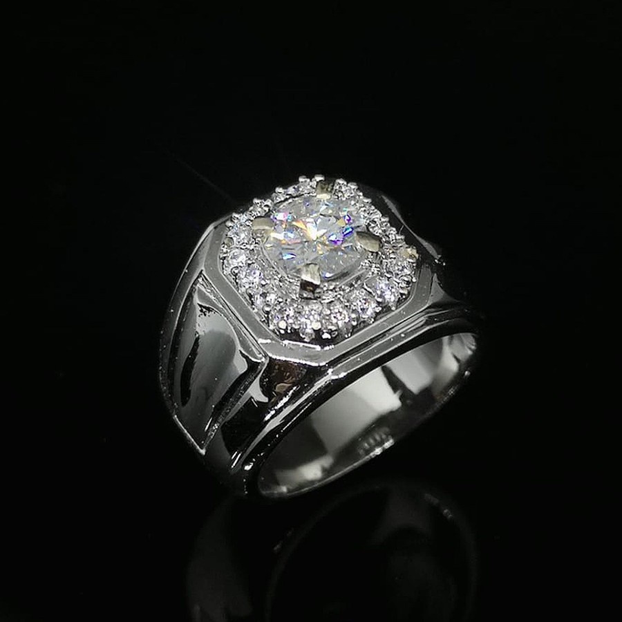 [Bayar Di Tempat] Cincin Pria Batu Berlian Moissanite Silver Gold Asli Mewah Original
