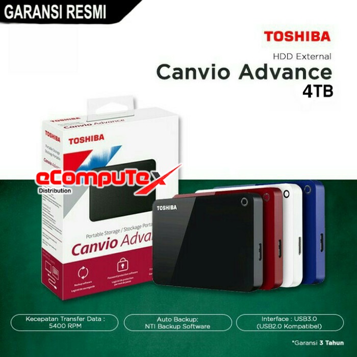 HDD EXTERNAL TOSHIBA CANVIO ADVANCE 4TB / 4 TB HARDDISK 3.0 V10 GARANSI RESMI