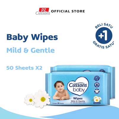 Cussons Wipes Biru (Mild&amp;Gentle) 50's+50's/ Toko Makmur Online