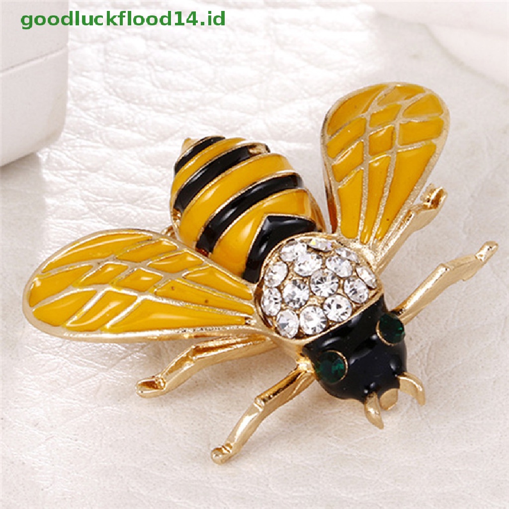 Bros Pin Bentuk Serangga Lebah Kecil Aksen Kristal Berlian Imitasi Untuk Wanita