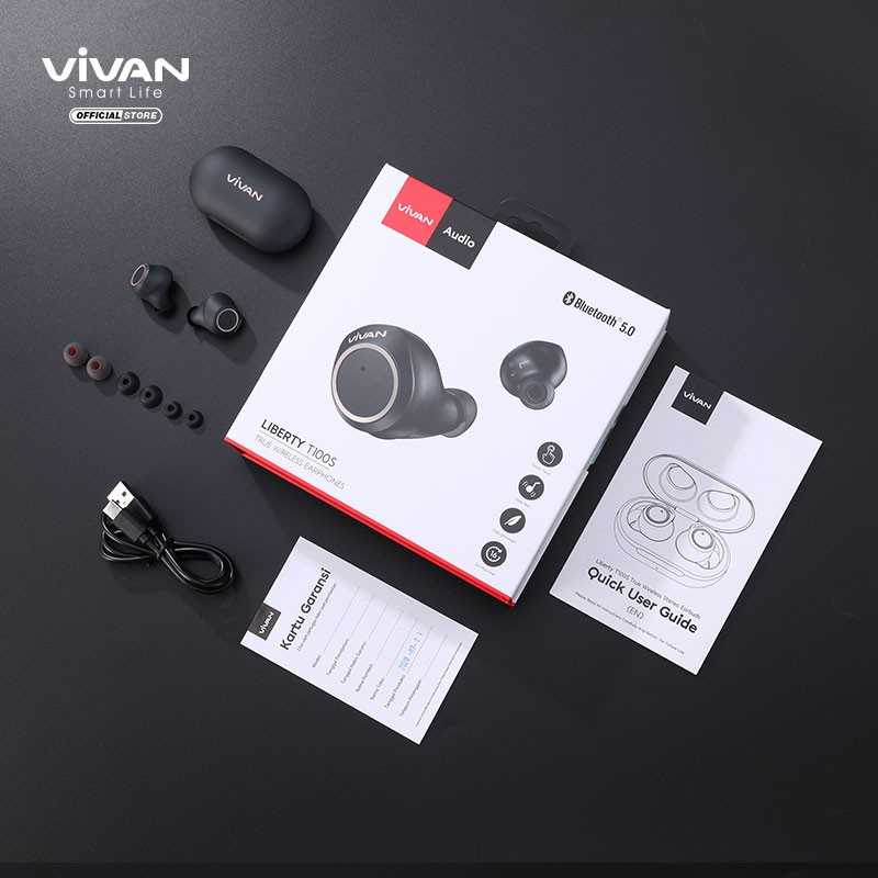 Headset Bluetooth Vivan Liberty T100s Ultra Bass Ear Buds