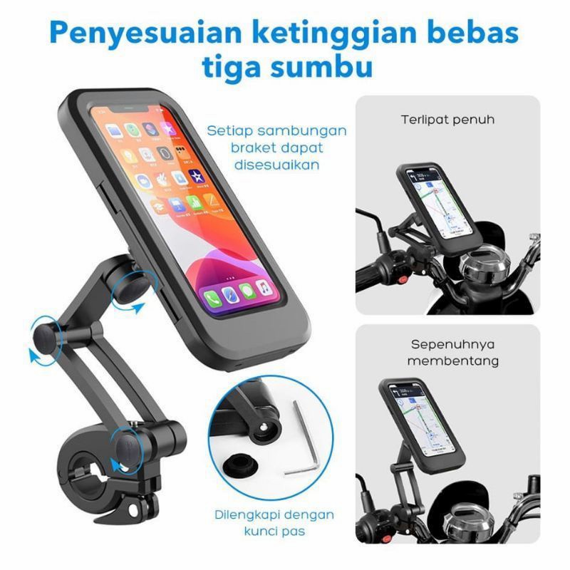 HM-18 HOLDER HP WATERPROOF MOTOR STANG SPION UNIVERSAL DUDUKAN HANDPHONE ANTI AIR PHONE HOLDER UNIVERSAL