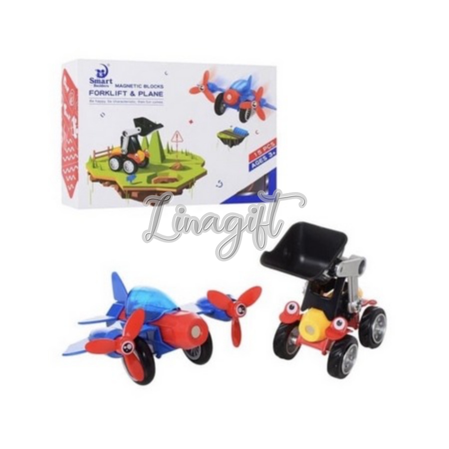 SMART BUILDER ORIGINAL MAGNETIC BLOCKS FORKLIFT AND PLANE MAINAN EDUKASI ANAK ISI 15
