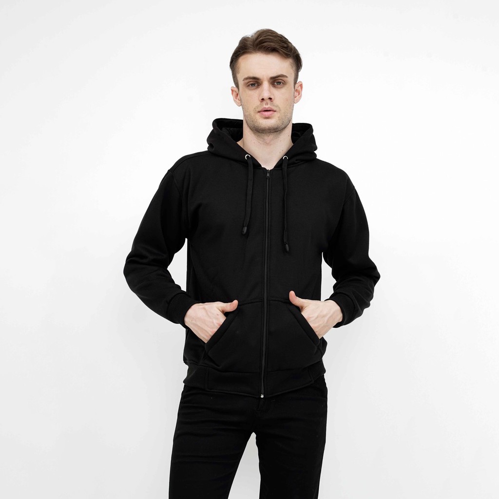 Houseofcuff Jaket Polos Hoodie Zipper Sweater Warna Hitam