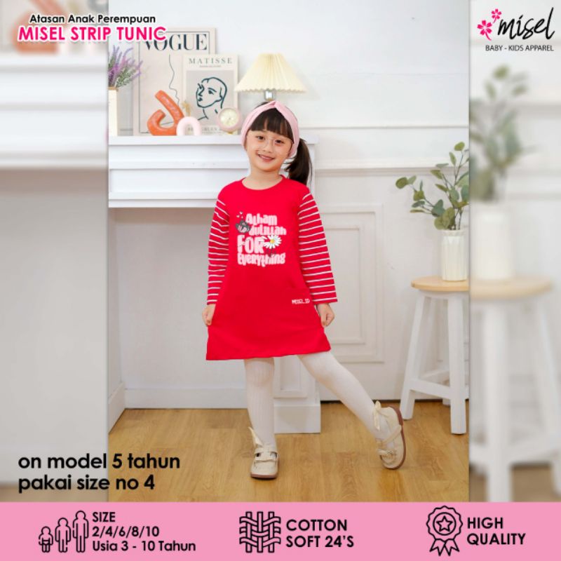 Baju Dress Tunik Kaos Anak Perempuan Cewek Lengan Panjang Misel Long Tunik Usia 2 3 4 5 6 7 8 9 Tahun