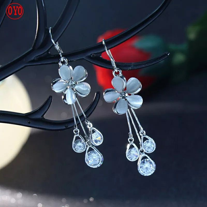 Anting Wanita Tusuk Gantung Bunga Mutiara Korea Anting Hijab Aksesoris Fashion