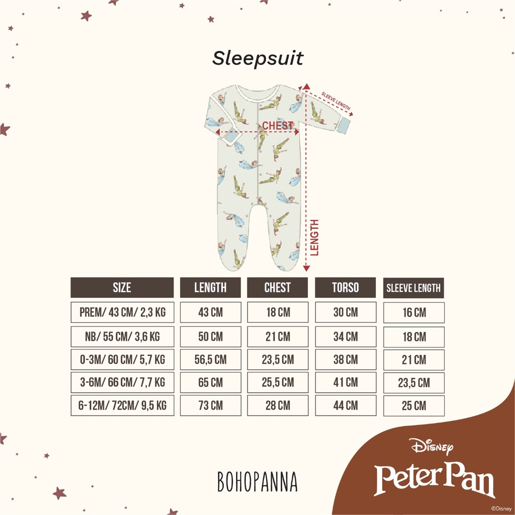 Bohopanna - Sleepsuit Disney - Jumper Baju Tidur Bayi (0-12 Bulan)