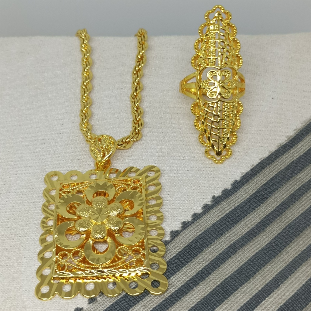 set kalung+cincin perhiasan laki-laki tembaga 24k