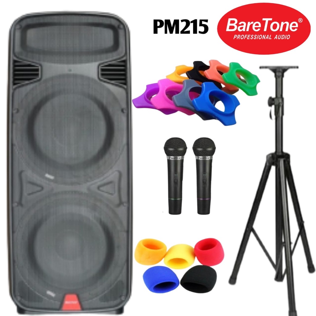 BARETONE PM215 SPEAKER PORTABLE 15 INCH DOUBLE 1000 Watt USB BLUETOOTH ORIGINAL GARANSI RESMI