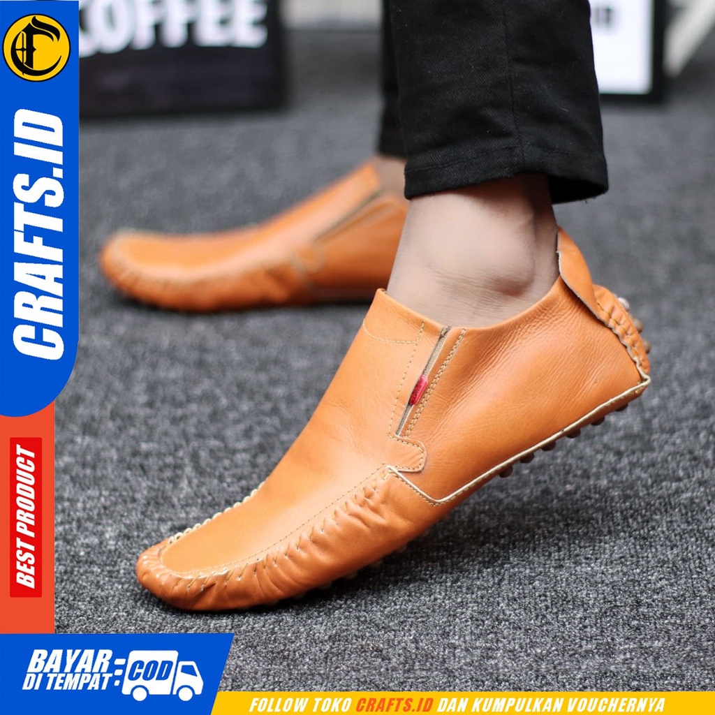 CRAFTS inzagi - Sepatu Pantofel Formal Kulit Asli Slop Kerja Pria