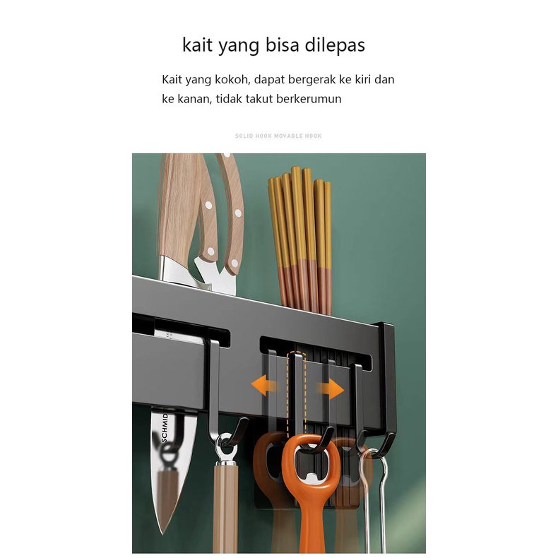 Rak Pisau Rak Dapur 30/40/50/60cm Gantungan Stainless Steel Untuk Pisau/Sumpit/Keranjang 4/6/8 Pengait Rak Peralatan Makan