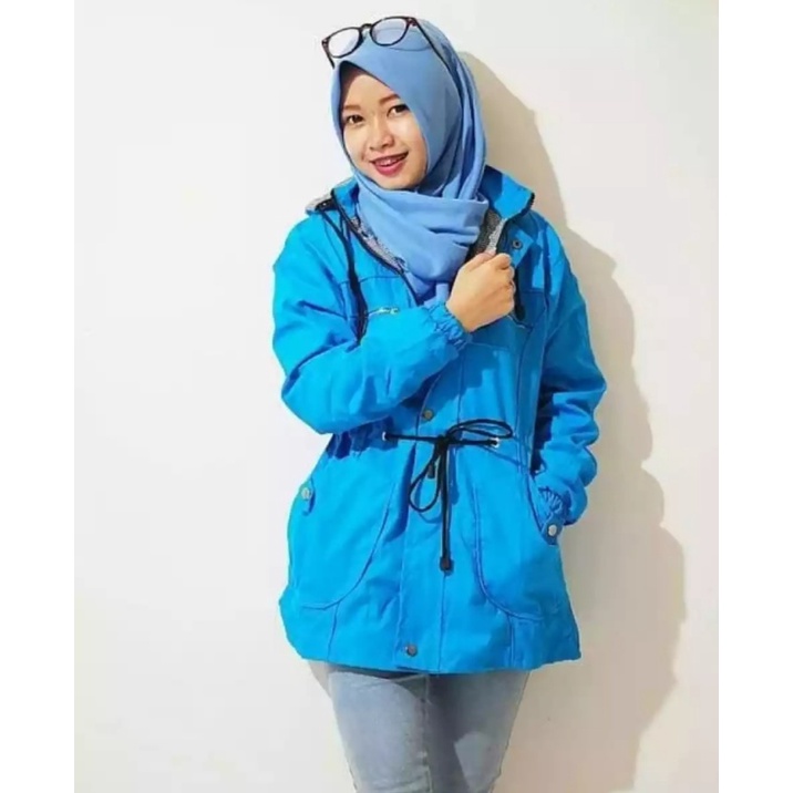 Jaket Parka Cewek Jumbo / big size m/l, xl, xxl, xxxl, hoodie bisa dilepas-BIRU TURKIS
