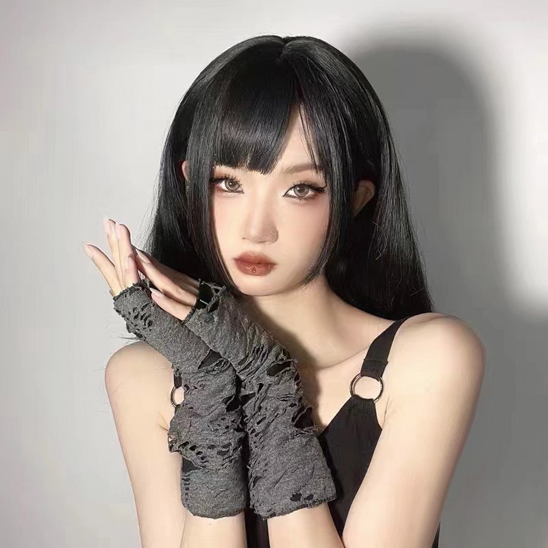 Women Ripped Gothic Fingerless Gloves 8542