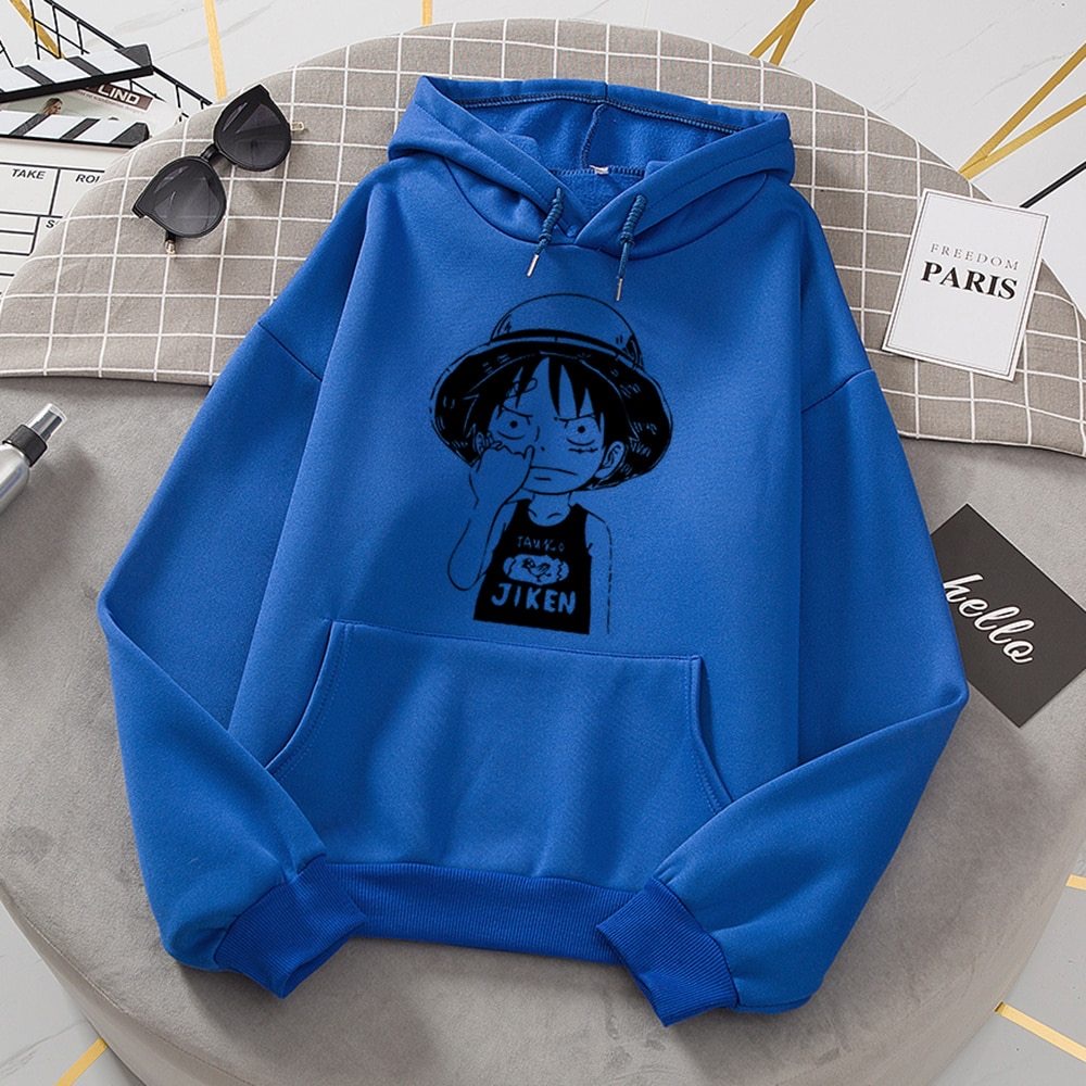 JIKEN Luffy Anime Jumper Hoodie II Sweater Hoodie Anime II Sweter Oblong Topi II SIZE M - XL ( Pria &amp; Wanita / Anak &amp; Dewasa )