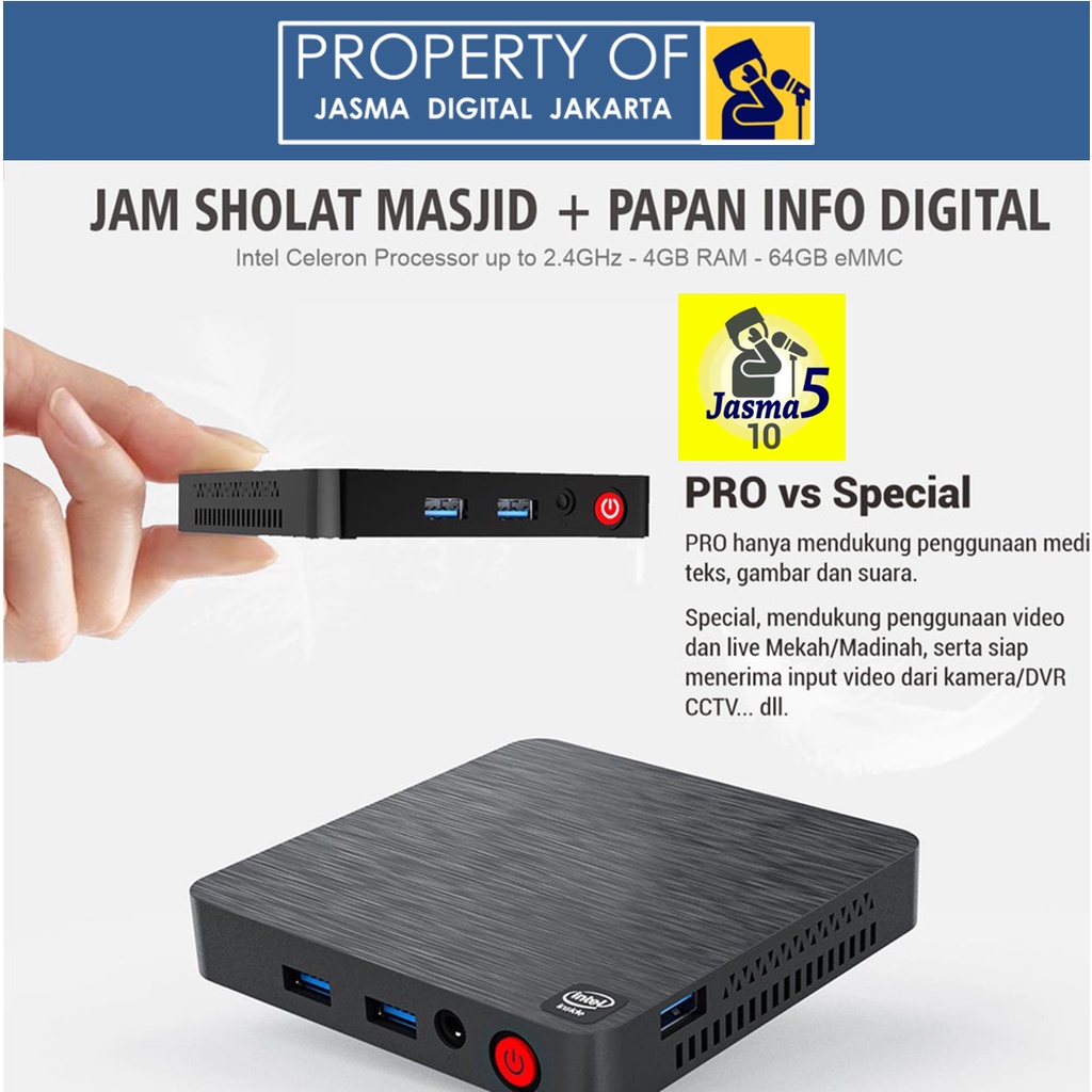 Jasma Digital PRO - Jam masjid waktu sholat pakai TV - Jasma 5 -JWS TV