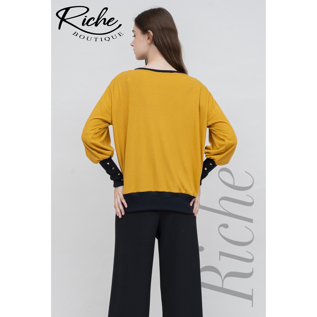 RICHE - blouse crewneck lengan balon manset panjang korean styls/ atasan wanita daily / original/murah nyerap ketingat kaos/auter OOTD hijab terbaru