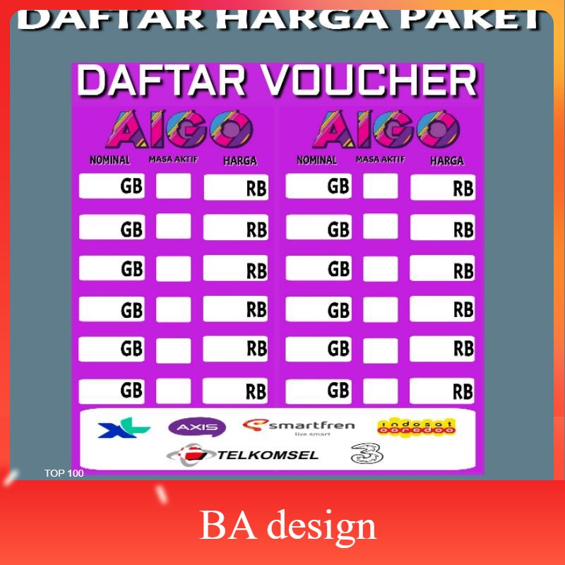 

DAFTAR HARGA PRUDUK PAKET DATA KONTER DAN PHONCEL L3 - BA Design