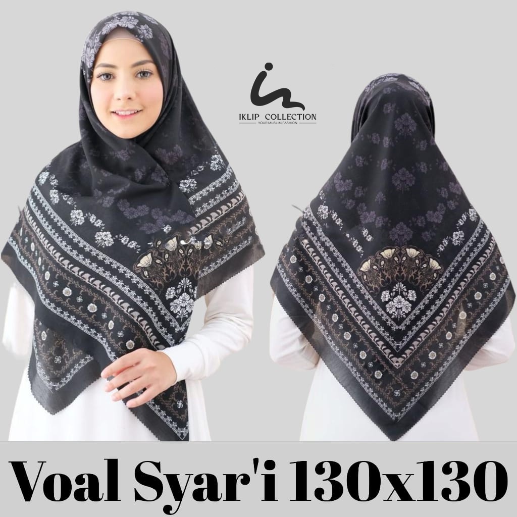Kerudung Syari Jumbo Voal Motif Segi Empat