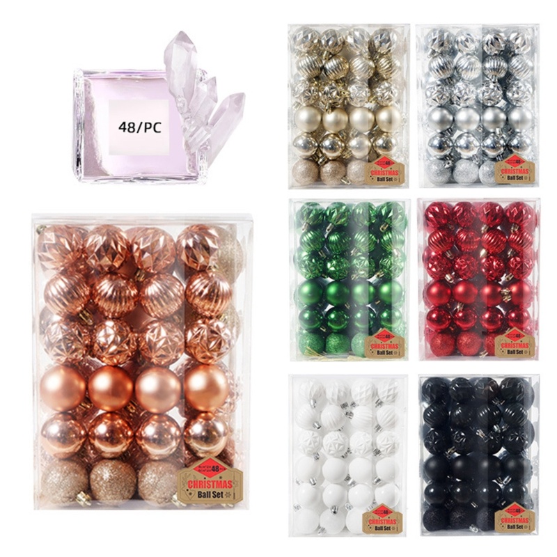 48pcs Ornamen Bola Gantung Bahan Plastik Untuk Dekorasi Pohon Natal