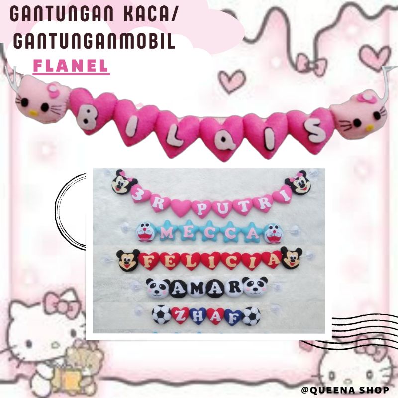 gantungan kaca/tempelan kaca/ hiasan kaca mobil/ tempelan kaca nama