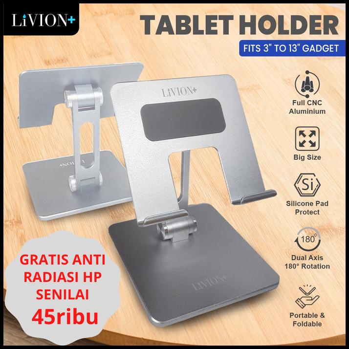 Holder Ipad Tablet Livion+ Dudukan Aluminium Stand Holder Ipad Lipat