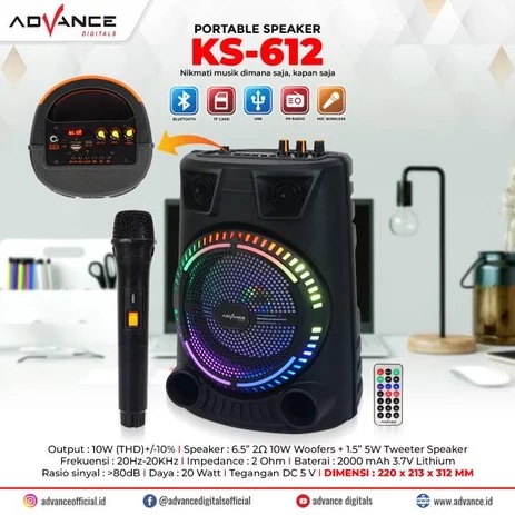 Speaker Bluetooth Advance KS-612 [ Free Mic Wireless ] | Speaker Aktif super bass Advance KS 612 | Speaker Bluetooth Super Bass Suara Mantap Bonus MIC WERELES | FMS