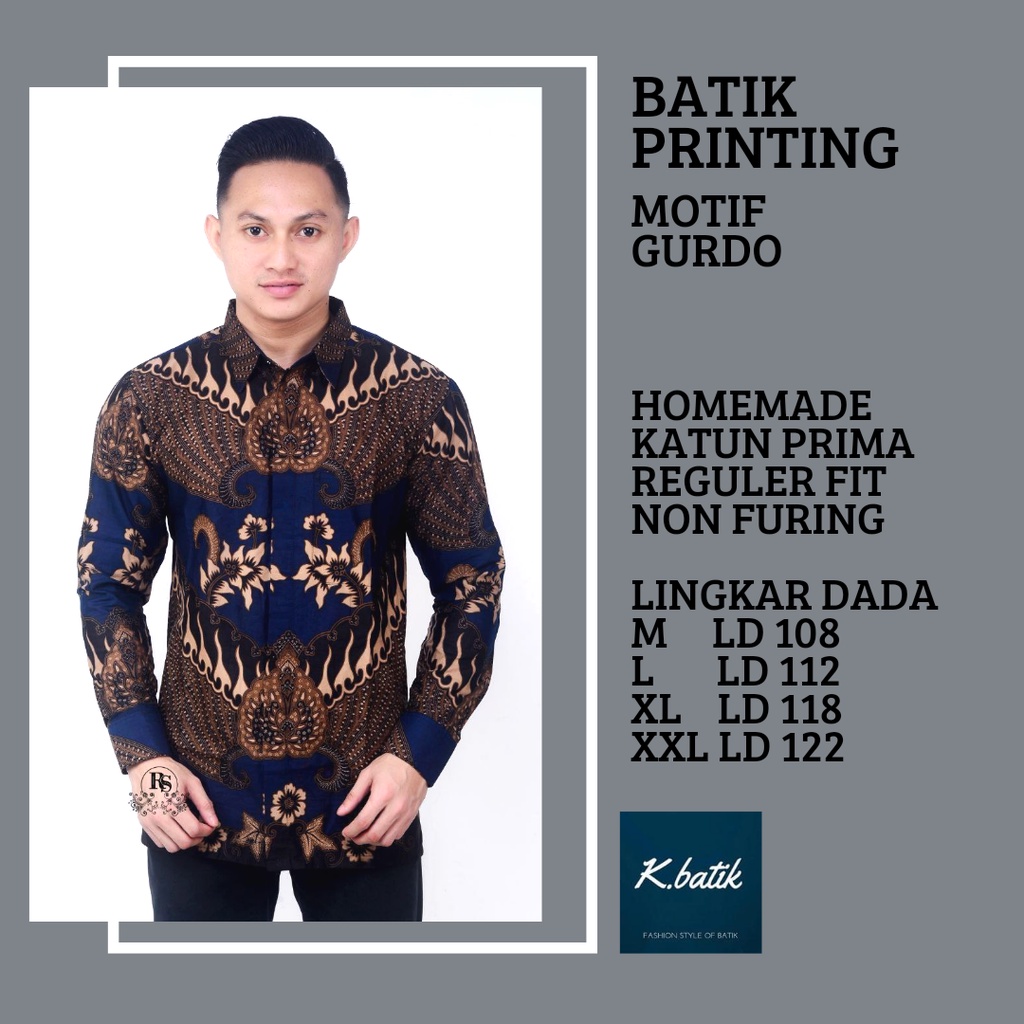 KEMEJA BATIK PRIA LENGAN PANJANG MOTIF GURDO NAVI BATIK MODERN BATIK SERAGAMAN KANTORAN BATIK PEKALONGAN BATIK KATUN