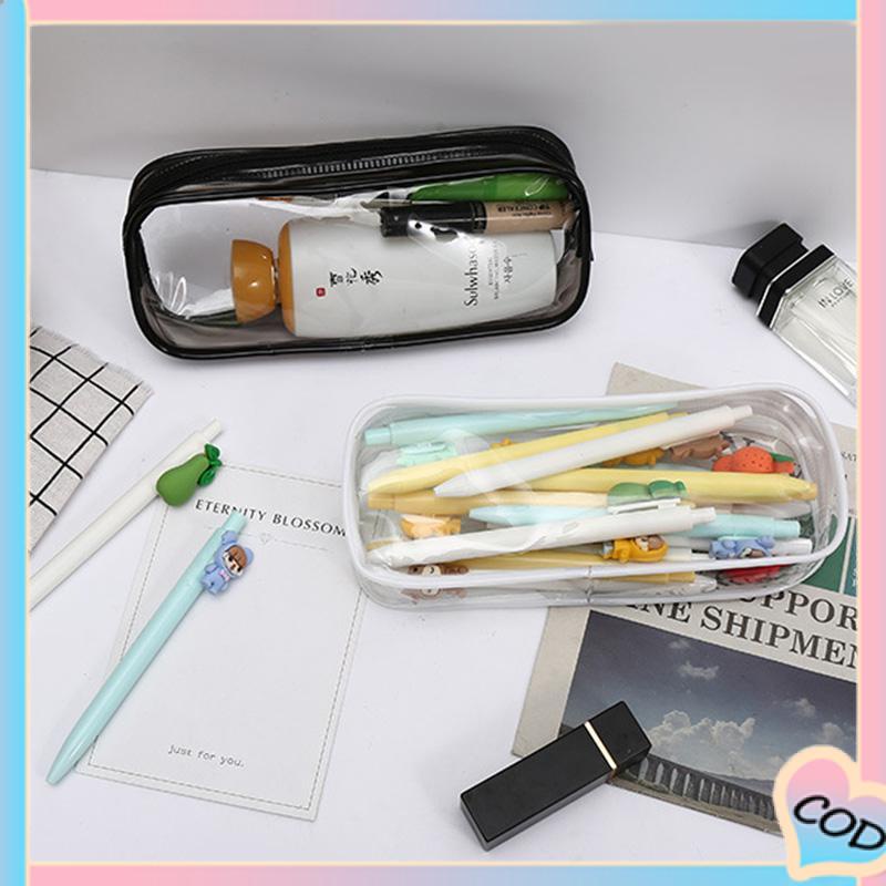 COD❤️Decompression Primary Middle School Students Competition Rotating Pen Can Write Student Rotating PenTransparent PVC Student Stationery Zipper Pen Bag Travel Portable Toiletry Makeup Storage Bag-A.one