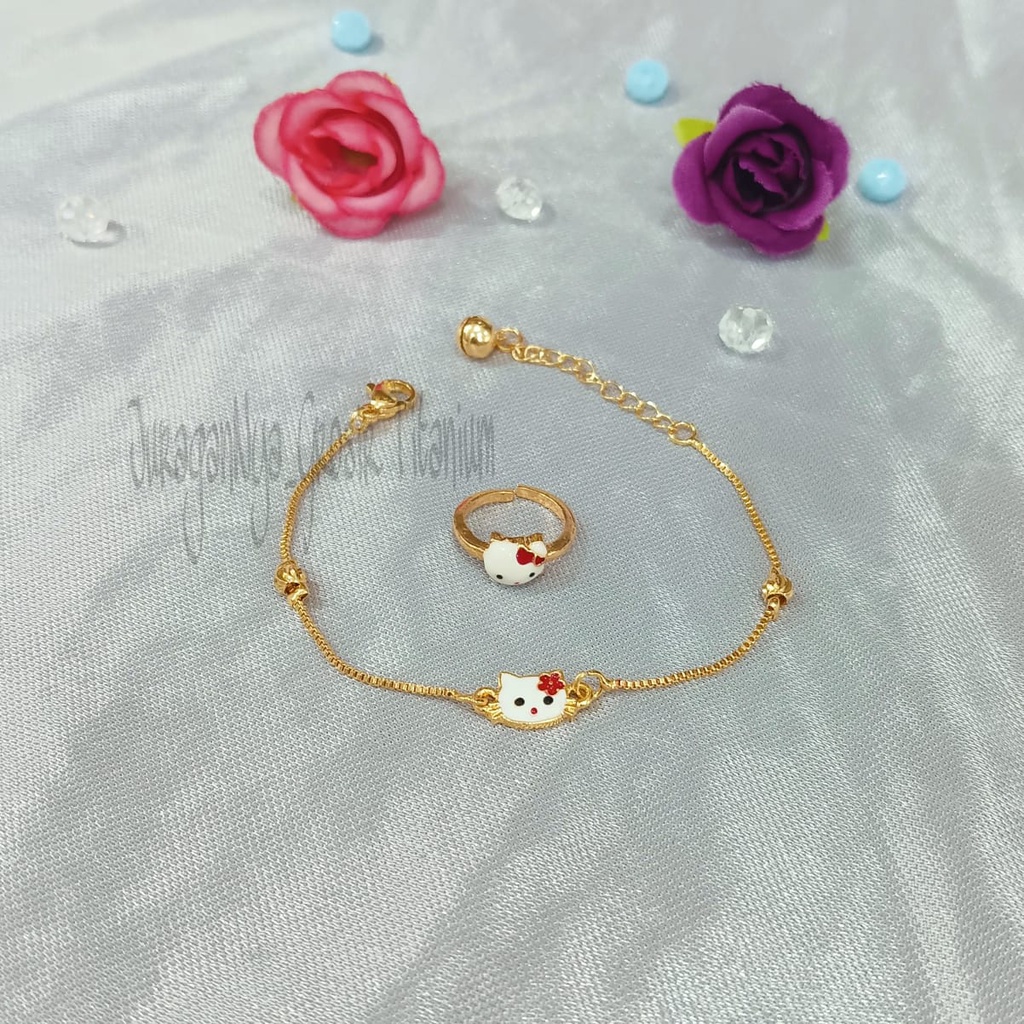 TITANIUM SET GELANG+CINCIN ANAK STYLE KOREA SUPER ELOK ANTIK ANTI KARAT&amp;ANTI LUNTUR
