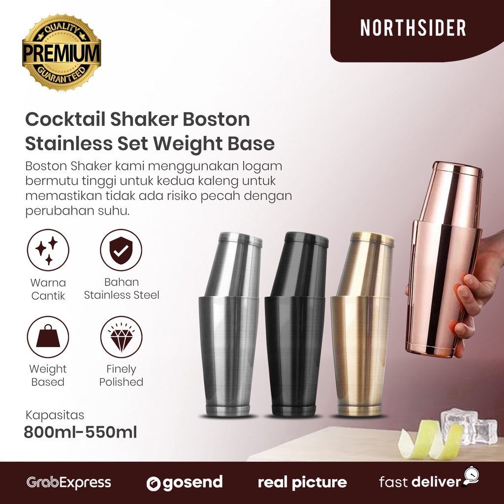 BOSTON COCKTAIL SHAKER STAINLESS SUS-304 800ML/550ML SET WEIGHT BASE