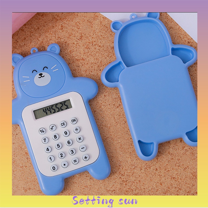 Kalkulator 8 Digit Mini Portable Motif Beruang Calculator Travel Tombol Karet / Creative Bear calculator Slim Palm Mini Student Pocket Computer Sekolah Stationary Import Warna Unik SE