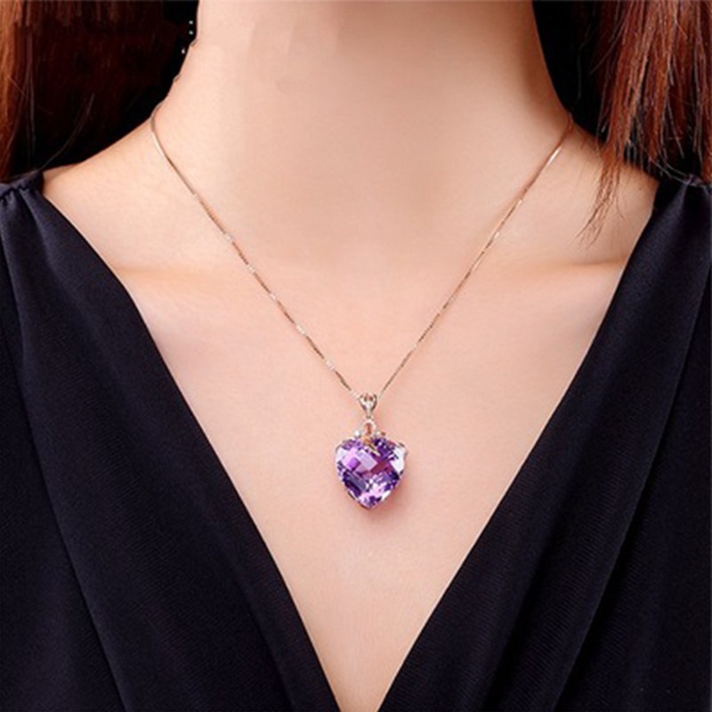 Kalung Dengan Liontin Batu Amethyst Bentuk Hati Untuk Wanita