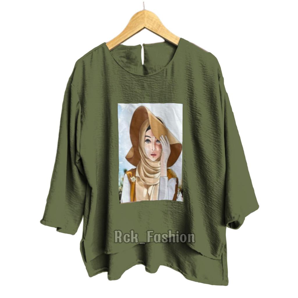 Baju Atasan Viral Korean Style /gambar Print Atasan Oversize bahan crinkle