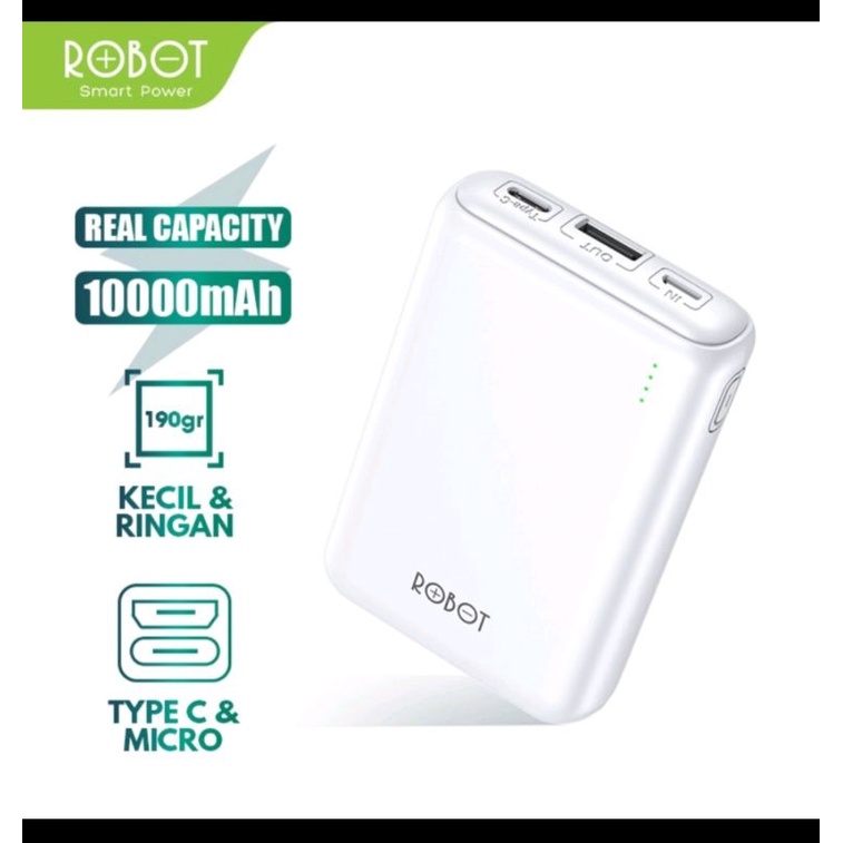 Power Bank Robot RT10 - Kapasitas 10000mAh Putih