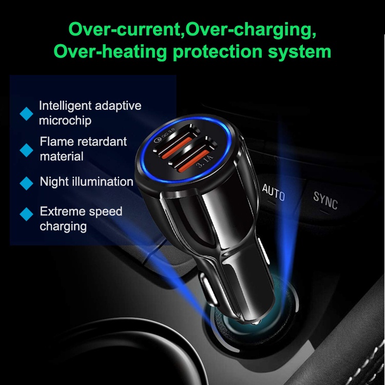 Charger Mobil Fast Charging 2 Ports USB 6A Car Charger Qualcomm Quick Charge 3.0 Mobile Phone Charging Adapter