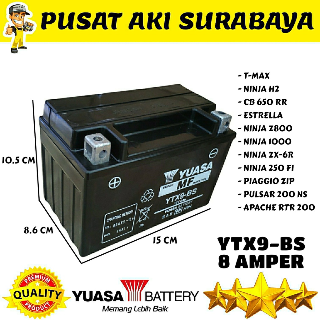 KUALITAS ORIGINAL YUASA YTX9 8 AH HONDA KAWASAKI KYMCO SUZUKI YAMAHA PIAGGIO TVS TRIUMPH MTX7A MBTX9U