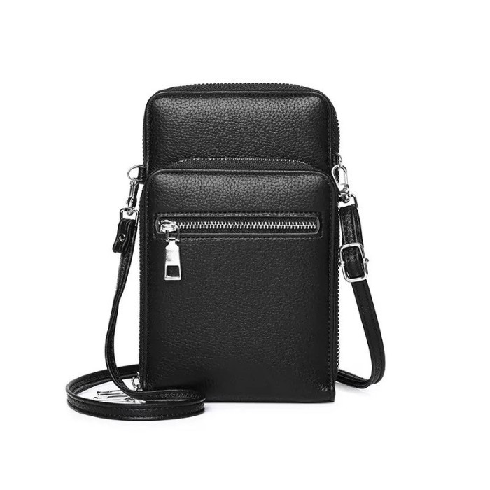 tas hp wanita tas selempang Leather Gadget HPO Sling bag tas selempang HP pria wanita 002 ts - Hitam
