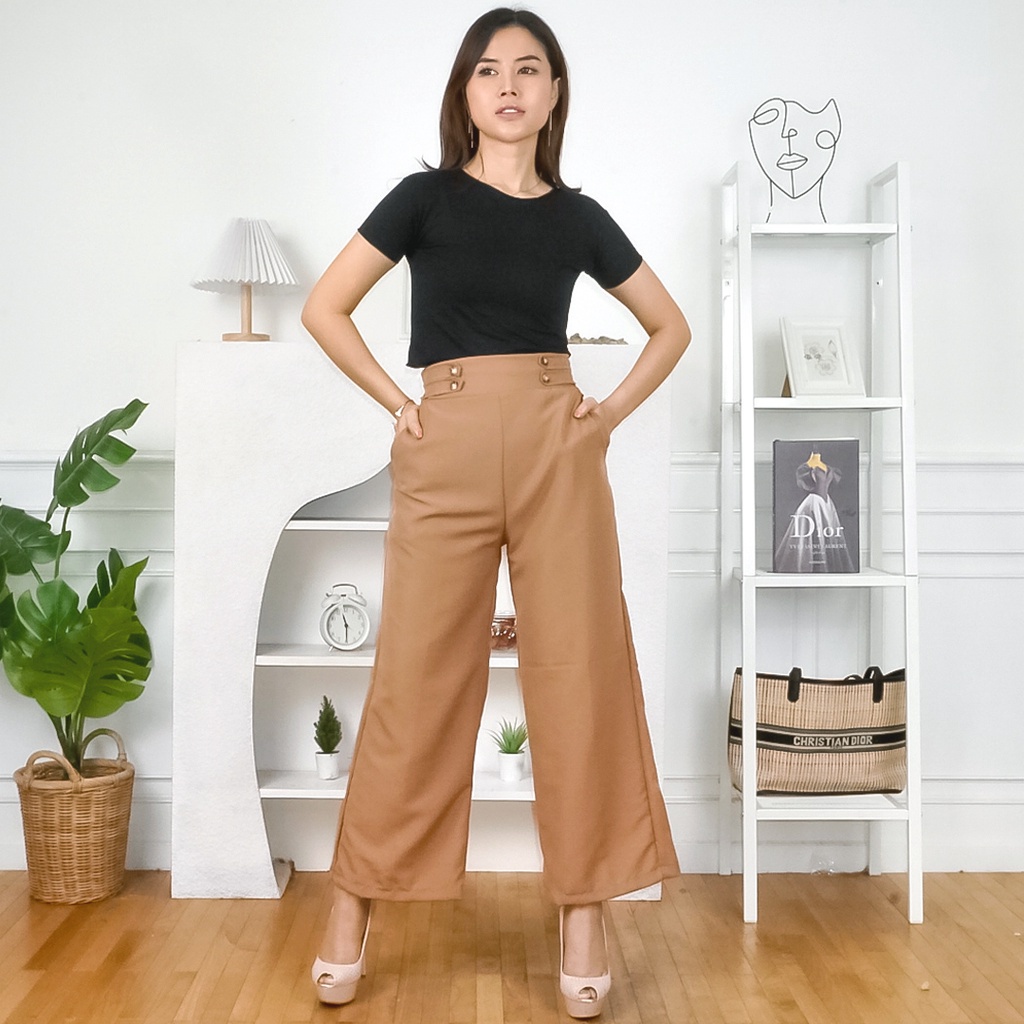 Tq88indonesia Fashion Celana Panjang Wanita Polos / Celana Kulot Highwaist Double Button / Ootd / Oufit Kasual Kekinian
