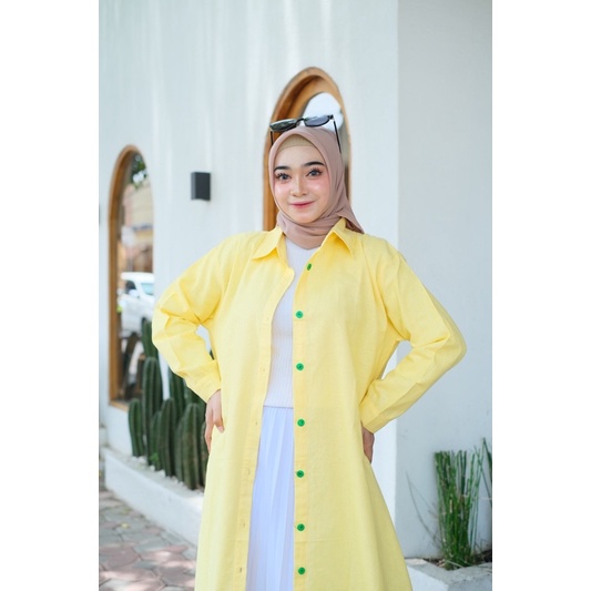 Amarelo Long Tunik Jumbo Atasan Wanita Muslim Bahan Linen Premium